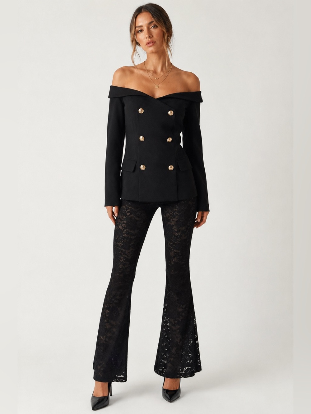 Bardot Off-the-Shoulder Double Breasted Blazer shirt